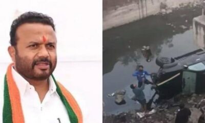 BJP MLA car fell into ditch in Satara