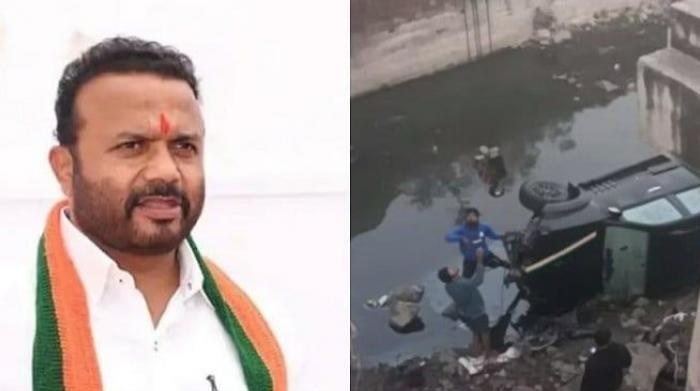 BJP MLA car fell into ditch in Satara