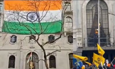 huge tricolor hoisted at High Commission in London