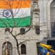 huge tricolor hoisted at High Commission in London