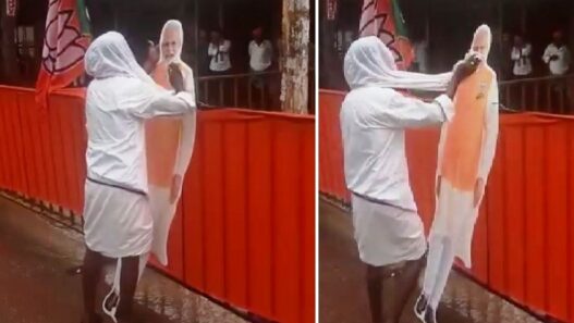 The old man wiped the cutout of PM Modi