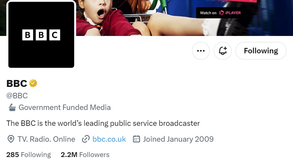 Twitter calls BBC government funded media