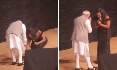 Singer Mary Milben touches PM Modi feet