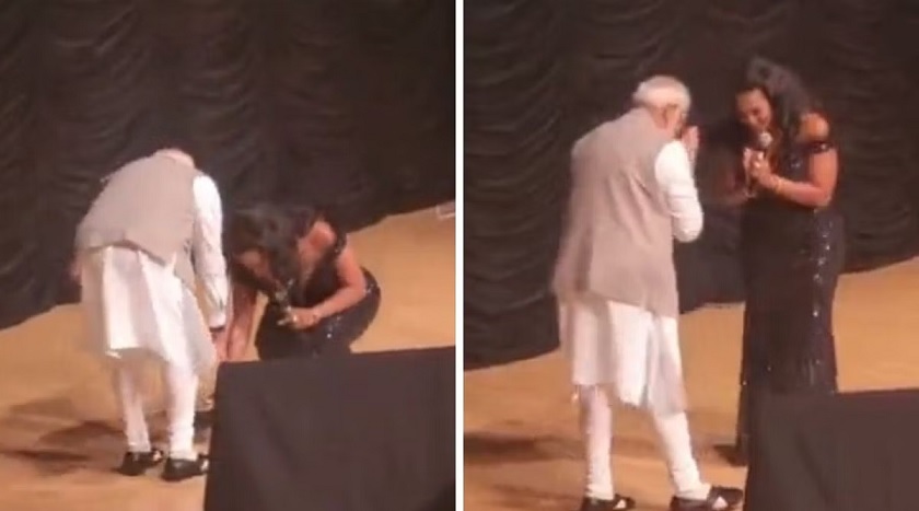 Singer Mary Milben touches PM Modi feet