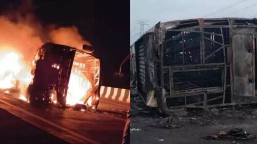A massive fire broke out in a bus going to Pune