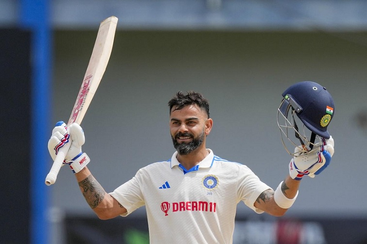 Virat Kohli on Queen Oval Park stadium of Trinidad after score 76th hundred