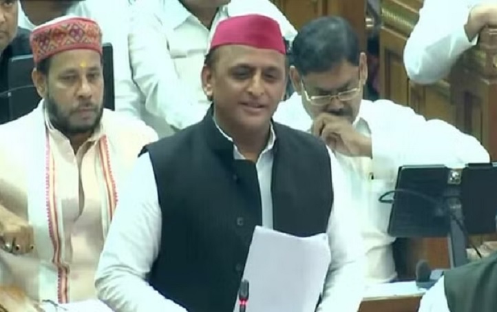 Former CM and Leader of Opposition Akhilesh Yadav in UP Assembly today