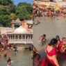 Devotees took a dip in the Ganga at Har Ki Paidi today