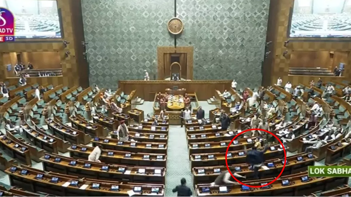 Big lapse in security Two youths jumped from the audience gallery during Lok Sabha proceedings