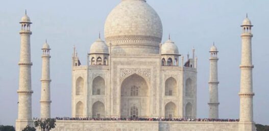 Bar code being installed on Taj Mahal