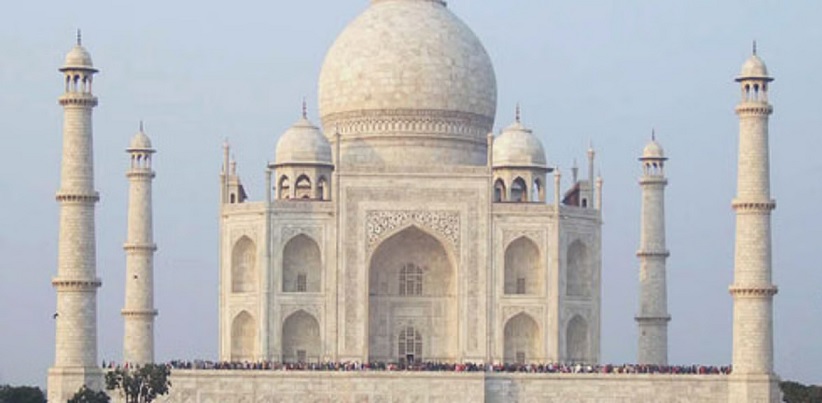 Bar code being installed on Taj Mahal