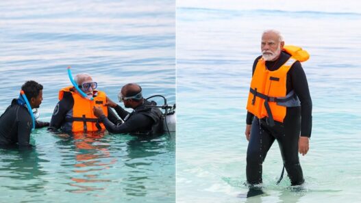 PM Modi morning walk on the sea shore in Lakshadweep